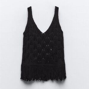 Zara black fringed knit tank top